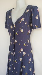 Vintage 90s GAP Button Front Navy Blue Floral Daisy Midi Dress Whimsigoth XS 2