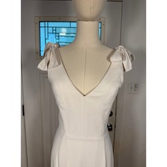 Amanda Uprichard Allora White Bow Shoulder V-Neck Mini Dress Cocktail IvoryXS