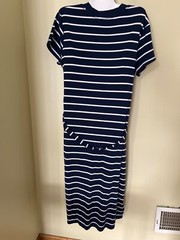 Time & Tru Navy & White Striped T-Shirt Dress L/G (12-14) Cotton Blend Vacation