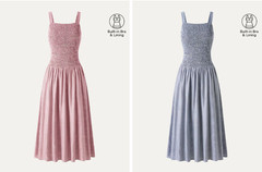 OGL Striped Poplin Square Neck Smocked Midi Bra Dress