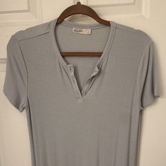 Barefoot Dreams Knit Henley T-Shirt Dress Short Sleeve Button Placket Women&rsquo;s S