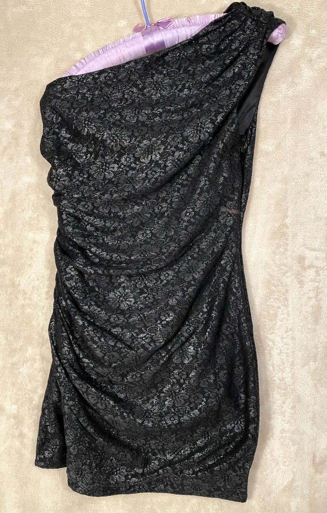 Express Sleeveless Single-Strap Ruched Black Lace Lined Dress Size 0 Side Zip