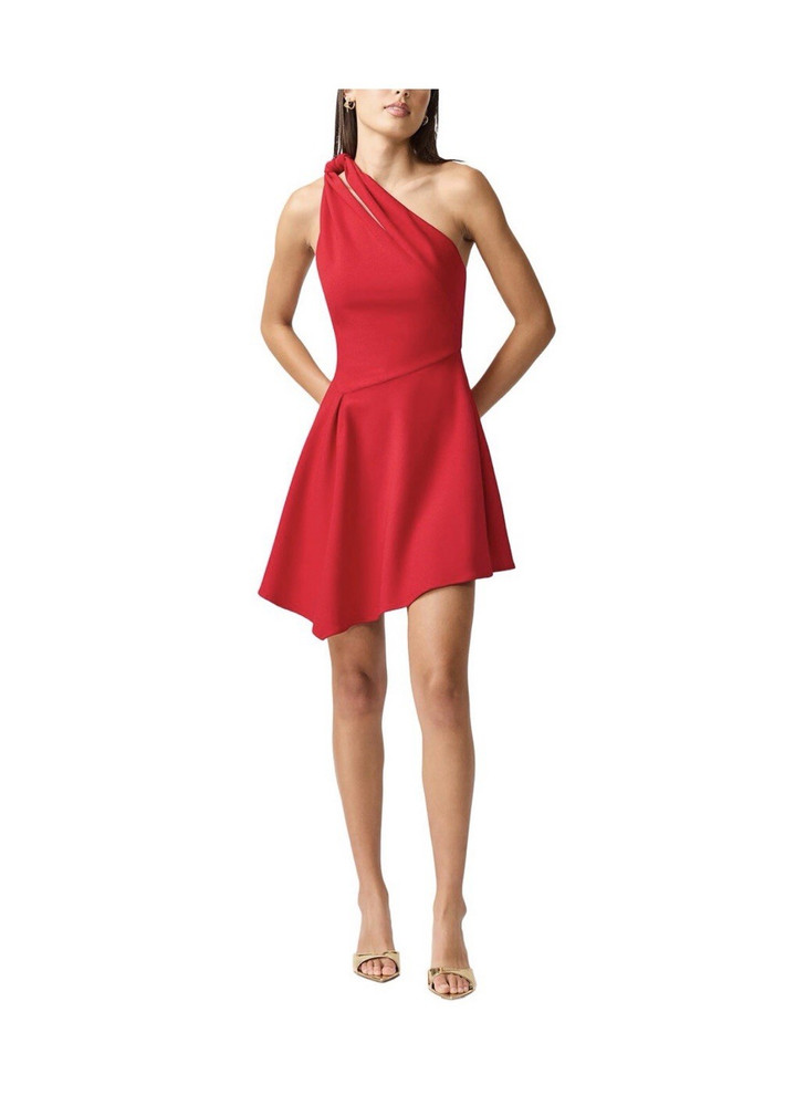Elliatt Red Solid Chiffon One Shoulder Sleeveless Asymmetric Mini Dress S