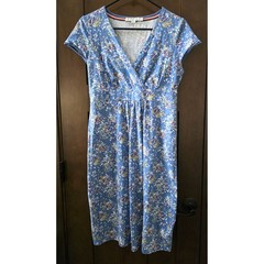 Boden Women&rsquo;s US 8 UK 12 Blue Floral Jersey .Faux Wrap Midi Dress Cotton Stretch