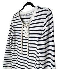 Sailor Lace-Up Dress M Navy Cream Striped Fisherman Nautical Casual Old Navy