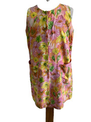 Mod 60s Floral Shift House Dress | Bright & Bold Print | Plus Size 1X Cotton