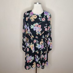 Wayf Floral Chiffon Dress Size Small Womens Long Sheer Sleeve Elastic Waist
