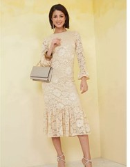 Women&rsquo;s fall winter long sleeve floral lace mermaid maxi dress MC039 apricot SzM