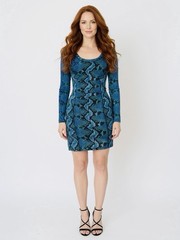 Tracy Reese Blue Black Snake Animal Print Scoop Neck Bodycon Dress Size P