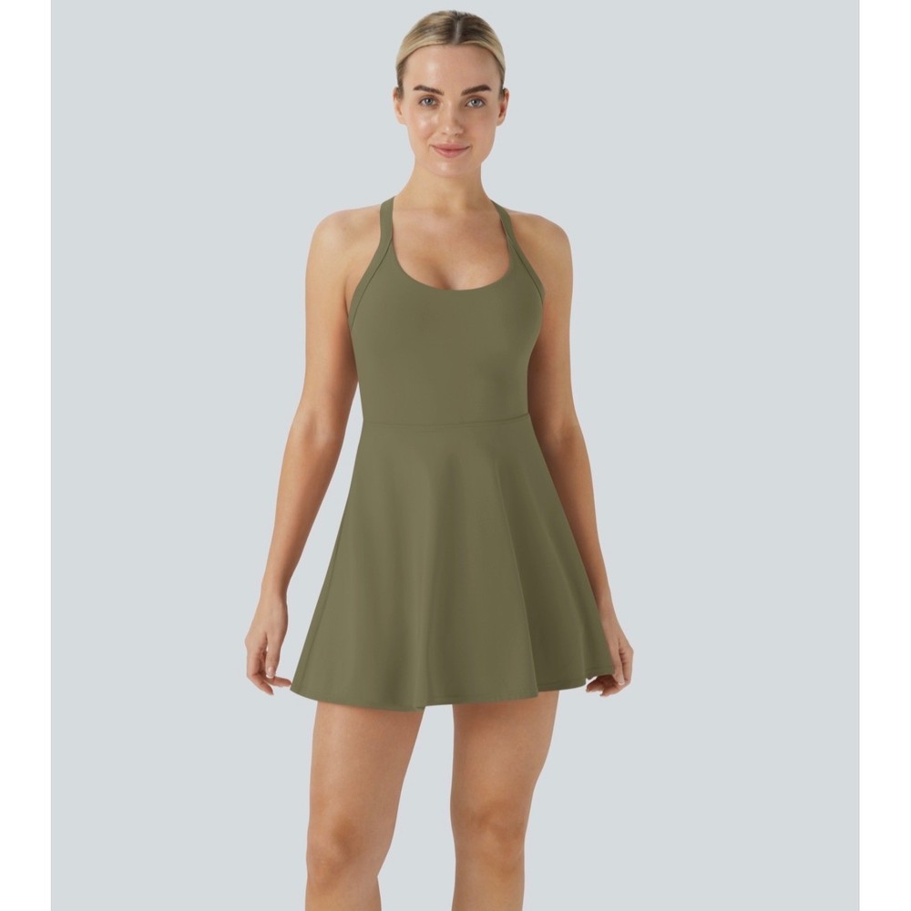 Halara Airy Backless Twisted InstantCool Dance Active Dress Easy Peezy Green S