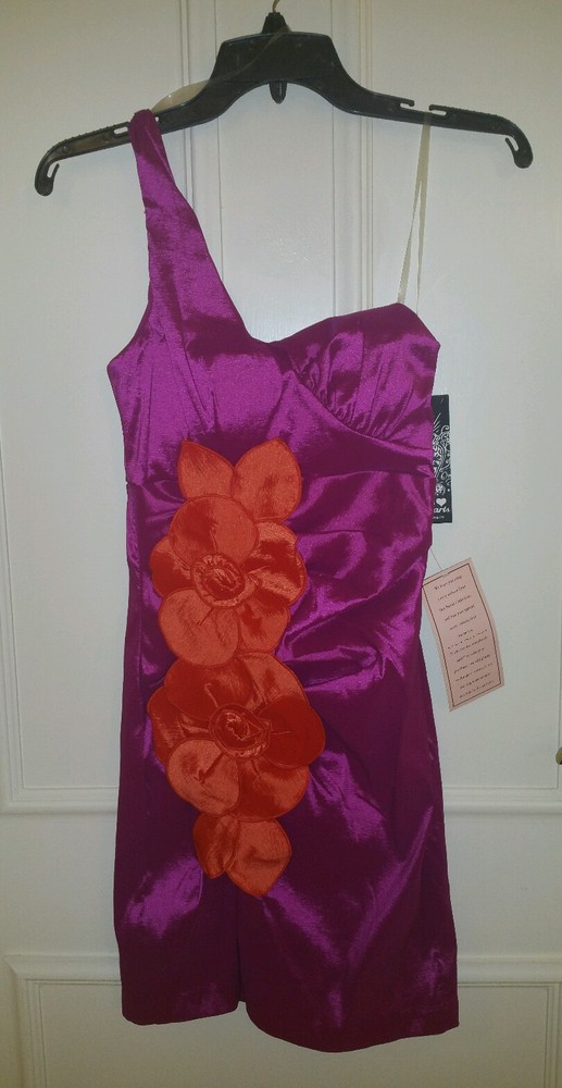 Sequin Hearts Raspberry One Shoulder Cocktail Dress Size 3 NWT