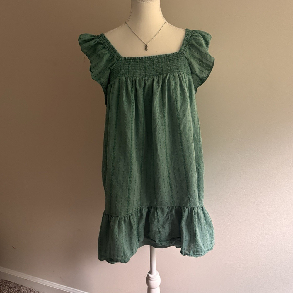 LC Lauren Conrad Green Square Neck Mini Dress Pockets Size Small