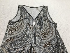Ariella Dress Womens M Medium White Black Brown Paisley Zip V Neck Sleeveless