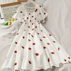 New 2021 Style Summer Pineapple Strawberry Embroidery Dress