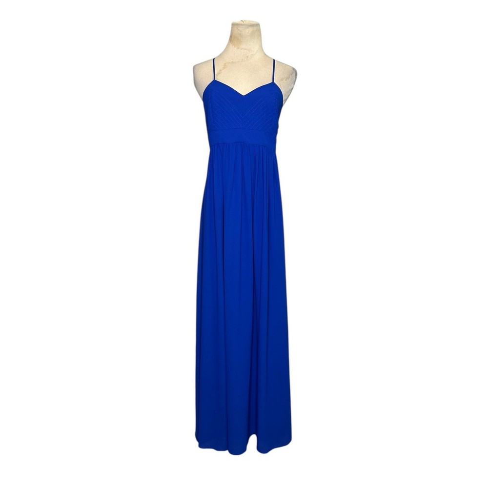 Badgley Mischka Belle Blue X-Back Formal Chiffon Maxi Dress size 2