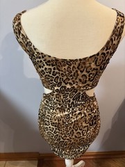 Deb Leopard Dress With Waist Cutout Sequins Lining Gathered Sides Sz S EUC