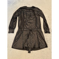 BCBGMAXAZRIA Black Satin Pleated Drawstring Waist Long Sleeve Mini Dress XS