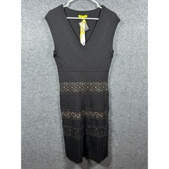 Catherine Malandrino Black V Neck Sleeveless Knit Dress Lace Detail Size M