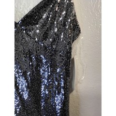 Timing Womens Black Silver Sequin Spaghetti Strap V-Neck Midi Dress Large (46)