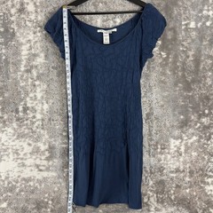 Max Studio Size M Textured Chic Abstract Knee Length Scoop Neck Dress Navy
