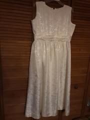 Second Wedding Dress Ivory Off White Eggshell Satin Brocade First Communion XL