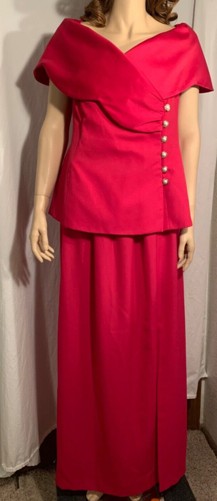 WOMENS LARGE-XLG?? 2 PIECE DARK PINK NANCY NEIL PEARL BUTTON FRONT FORMAL DRESS