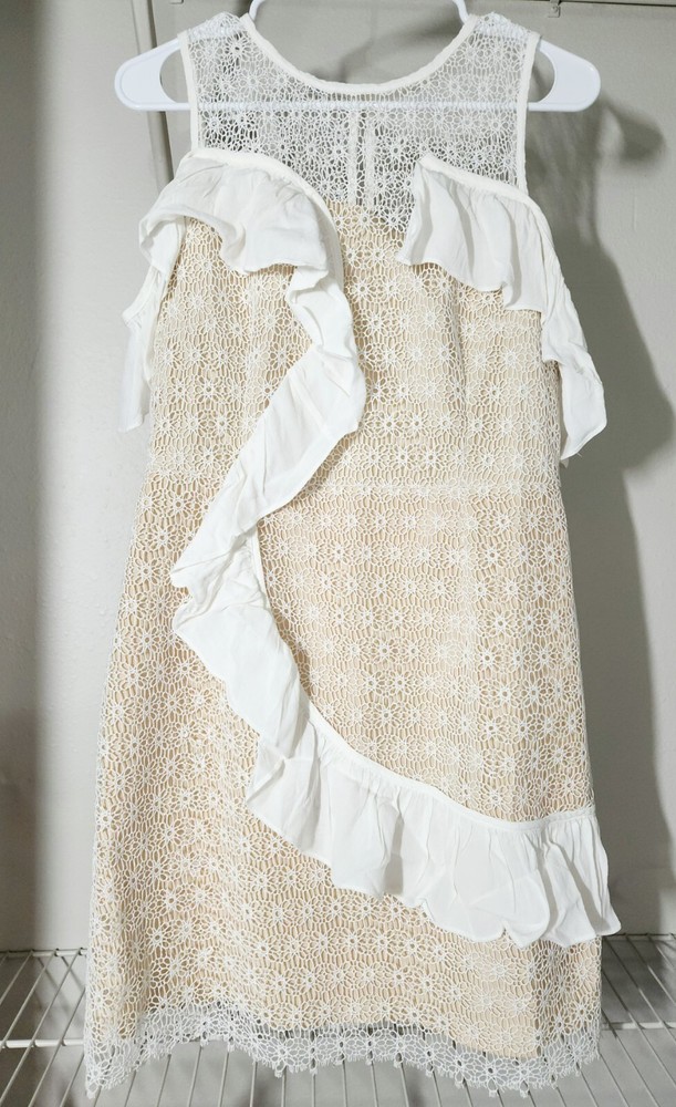 white lace dress sz L new with tag open shoulder ruffled