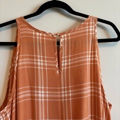 A.N.A. Orange Plaid High-Low Hem Dress Large Preppy Beach Flowy Lightweight