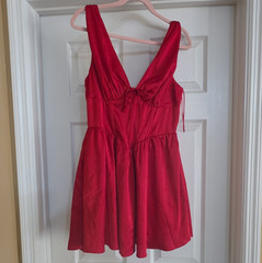 francesca&rsquo;s Red Solid V-Neck Sleeveless Mini Fit & Flare Dress Tie Zip M