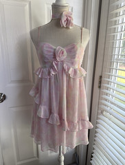 For Love & Lemons Pink Tie Dye Chiffon Ruffle Sweetheart Open Back Mini M