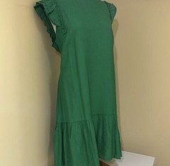 CeCe Green Solid Round Neck Shift Dress Ruffle Flutter Sleeves Knee 18W 7431916