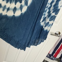 Exist Blue/White Tie Dye Shift Midi Dress One Size Sleeveless V-Neck Embroidered