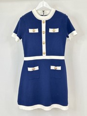 ALEXIA ADMOR Beatrix Mini Dress SZ L NAVY WHITE Women Fit & Flare Stretch Knit