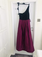 JS COLLECTIONS Striped Mono strap One Shoulder Tulle Gown Black Pink Uk 14