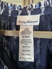 Tommy Bahama Navy Ikat Midi Tiered Dress L Cotton Resort Vacation with Pockets