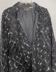 Creative Creations Black Sequin Beaded Embellished Silk Shirt-Dress Jacket LARGE
