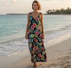 Jamie & Layla Small Multicolor Tropical Floral Printed Long Dress 95% Polyester