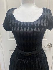 Pinup Couture Black Taffeta Flocked Fit & Flare Dress size M – NEW