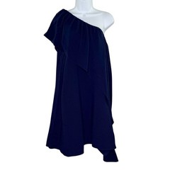 Trina Turk Satisfied One Shoulder Dress M NEW Ruffled Symmetrical Navy