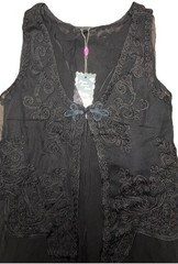 Pretty Angel Dress L Black Silk Blend 2pc Layered Crochet Vest Fairy Grunge NEW