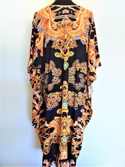 EMBELLISHED DIGITAL ROCOCO PRINT MULTI COLOURED V NECK CREPE KAFTAN/DRESS KC35