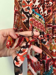 Boho Patchwork Mini Dress M Junior L Paisley Tie Waist Teal Rust Y2K Sweet Storm