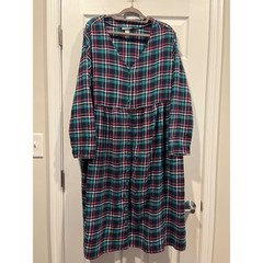 CW Classics Plaid Flannel Button Front Dress Womens 2X Teal Pink Cotton Midi