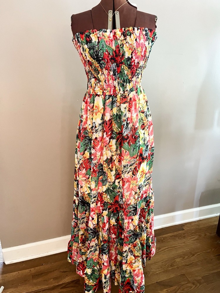 New York & Company Strapless Floral Maxi Dress – Red, Pink, Green, Yellow NWT