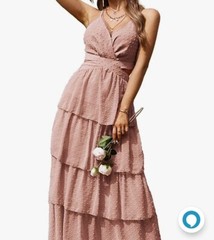 Simplee Blush Rose Nubby Sheer Lined Ruffle Cut Out Dress Women&rsquo;s XL