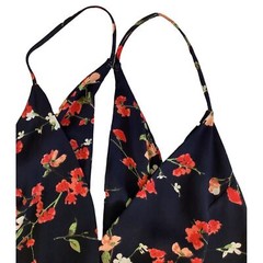 LUSH Floral Maxi Sundress Black Small Strappy V-Neck Wrap Look Side Slit Long