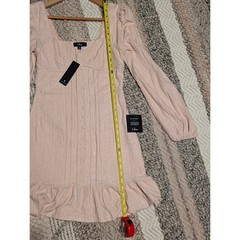 NWT Lulus Coveted Sweetness Blush Pointelle Knit Long Sleeve Mini Dress Pink M