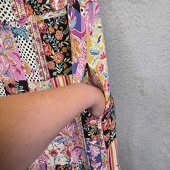 Indigo Rose Dress Womens M Button Floral Polka Dot Patchwork Tiered Boho Hippie