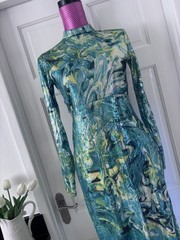 WAREHOUSE .. Stunning Green mix Sequin Open Back Maxi Party/Prom Dress Sz SMALL