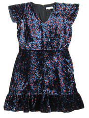 ANN TAYLOR Black Blue Green Red Floral Velvet Cap Sleeve V-Neck Smock Dress 12